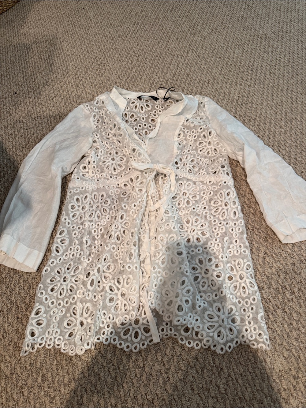 White Eyelet Lace Tunic Top